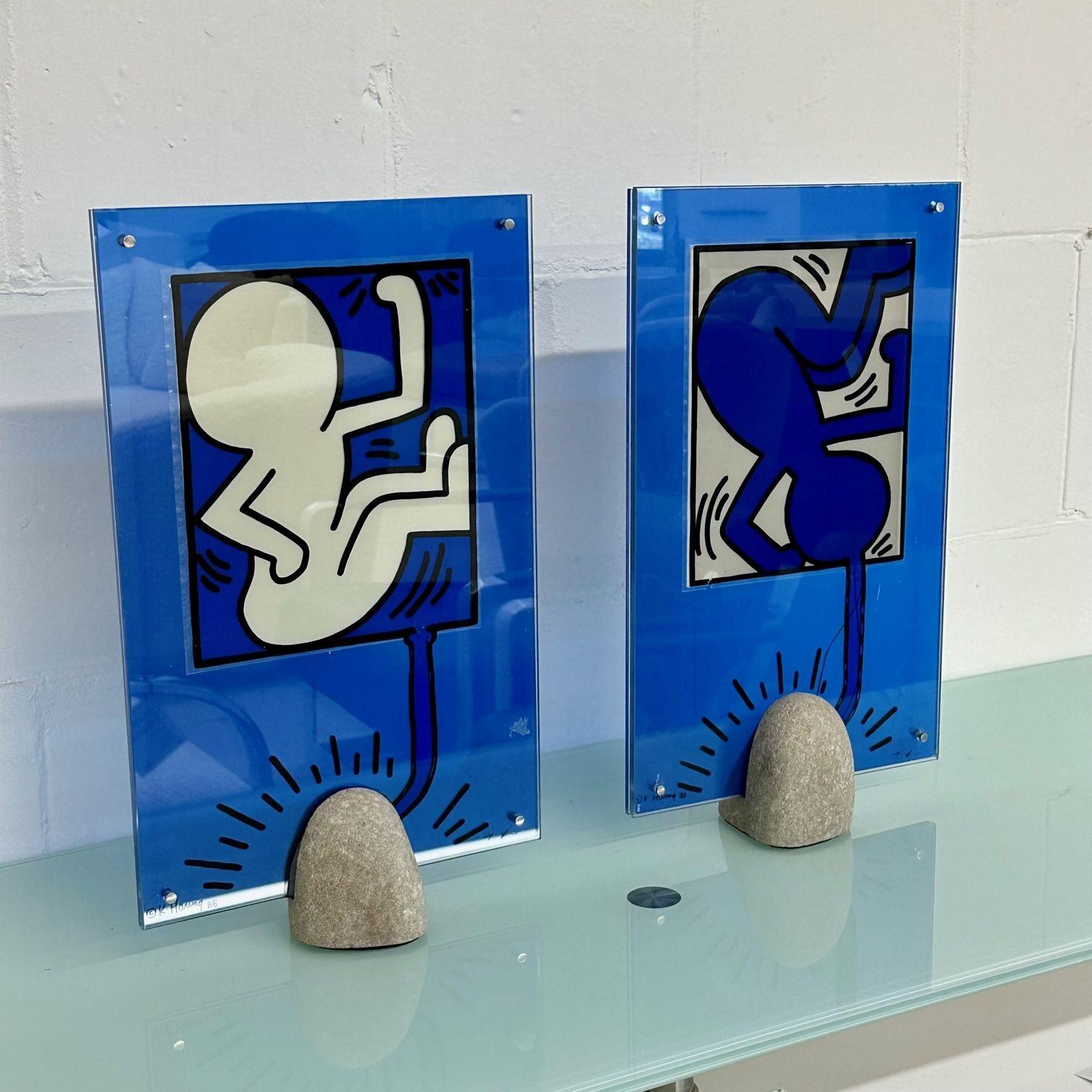 Pair of Mid-Century Modern Keith Haring Signed Lamps / Sculpture, Toshiyuki Kita In Good Condition In Stamford, CT