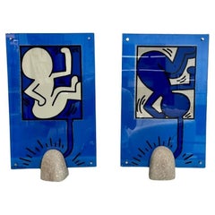 Pair of Mid-Century Modern Keith Haring Signed Lamps / Sculpture, Toshiyuki Kita