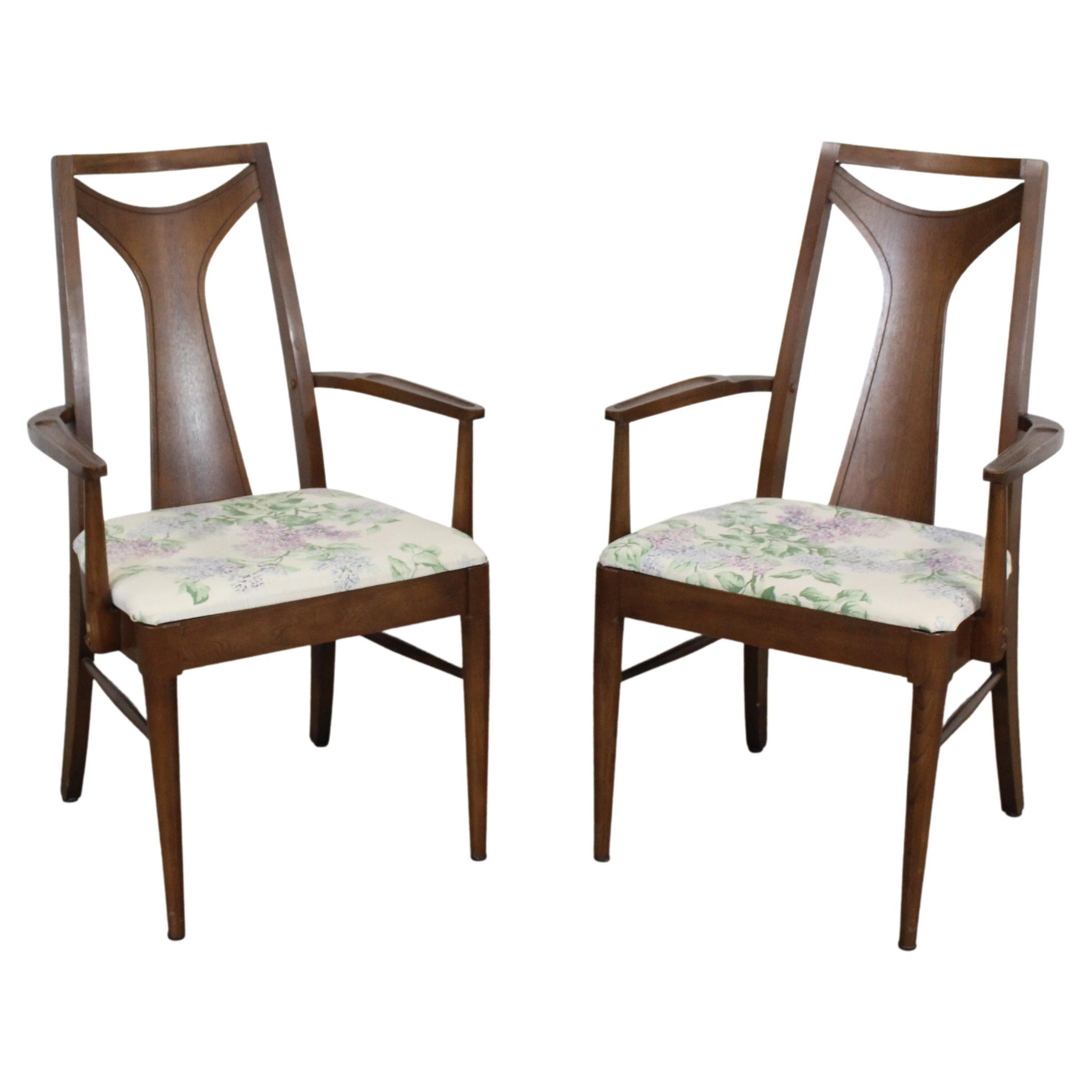 Pair of Mid-Century Modern Kent Coffey Perspecta Walnut Arm Dining Chairs