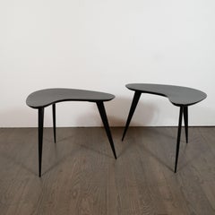 Pair of Mid-Century Modern Kidney Form Amorphic Side Tables in Ebonized Walnut