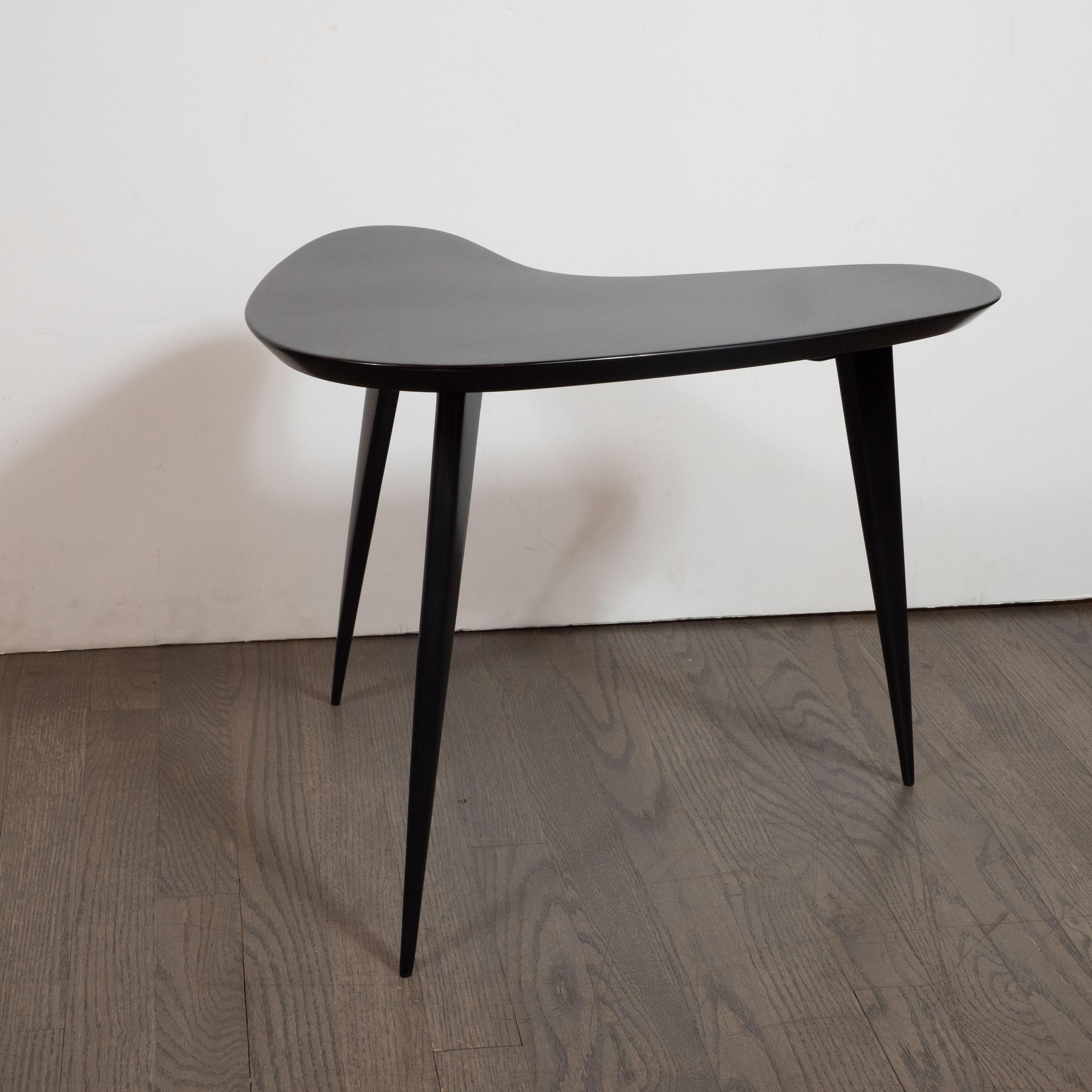 Pair of Mid-Century Modern Kidney Form Amorphic Side Tables in Ebonized Walnut 3
