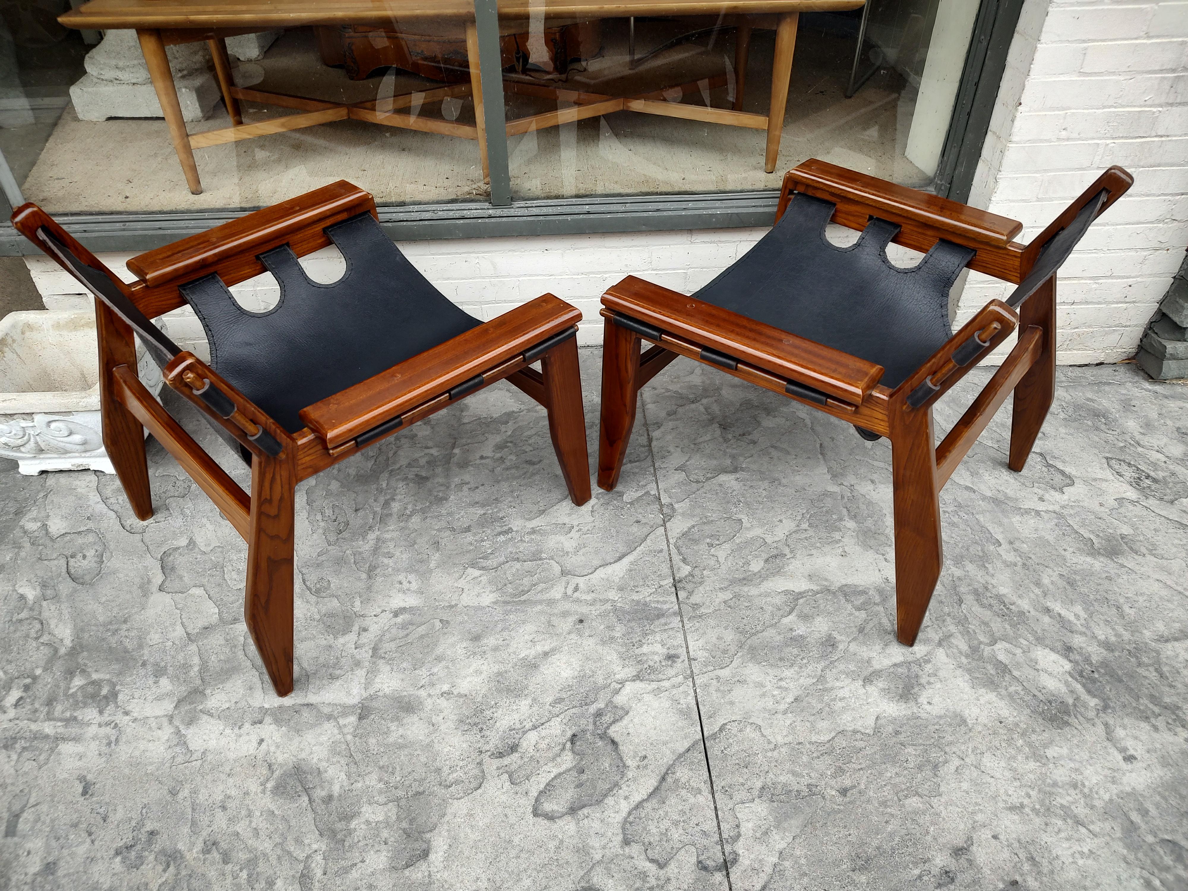 Leather Pair of Mid-Century Modern 