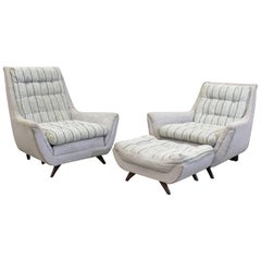 Pair of Mid-Century Modern Kroehler Pearsall Style Lounge Chairs and Ottoman
