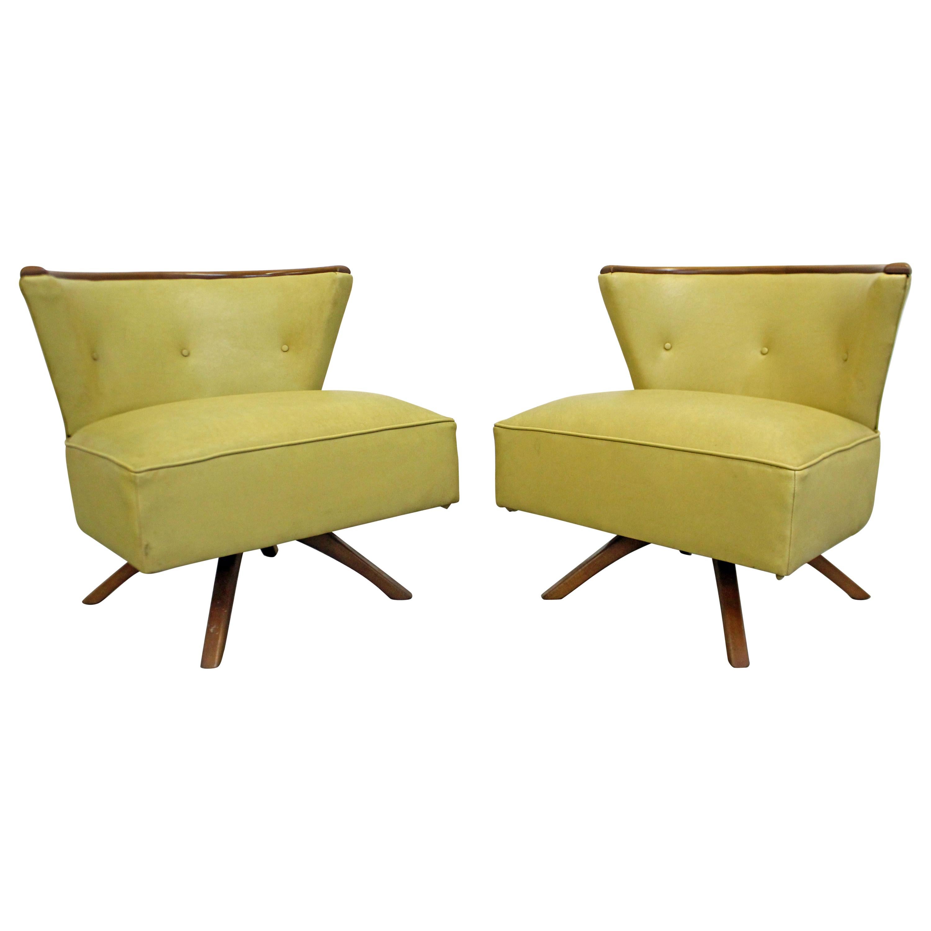 Pair of Mid-Century Modern Kroehler Smartset Design Swivel Slipper Chairs