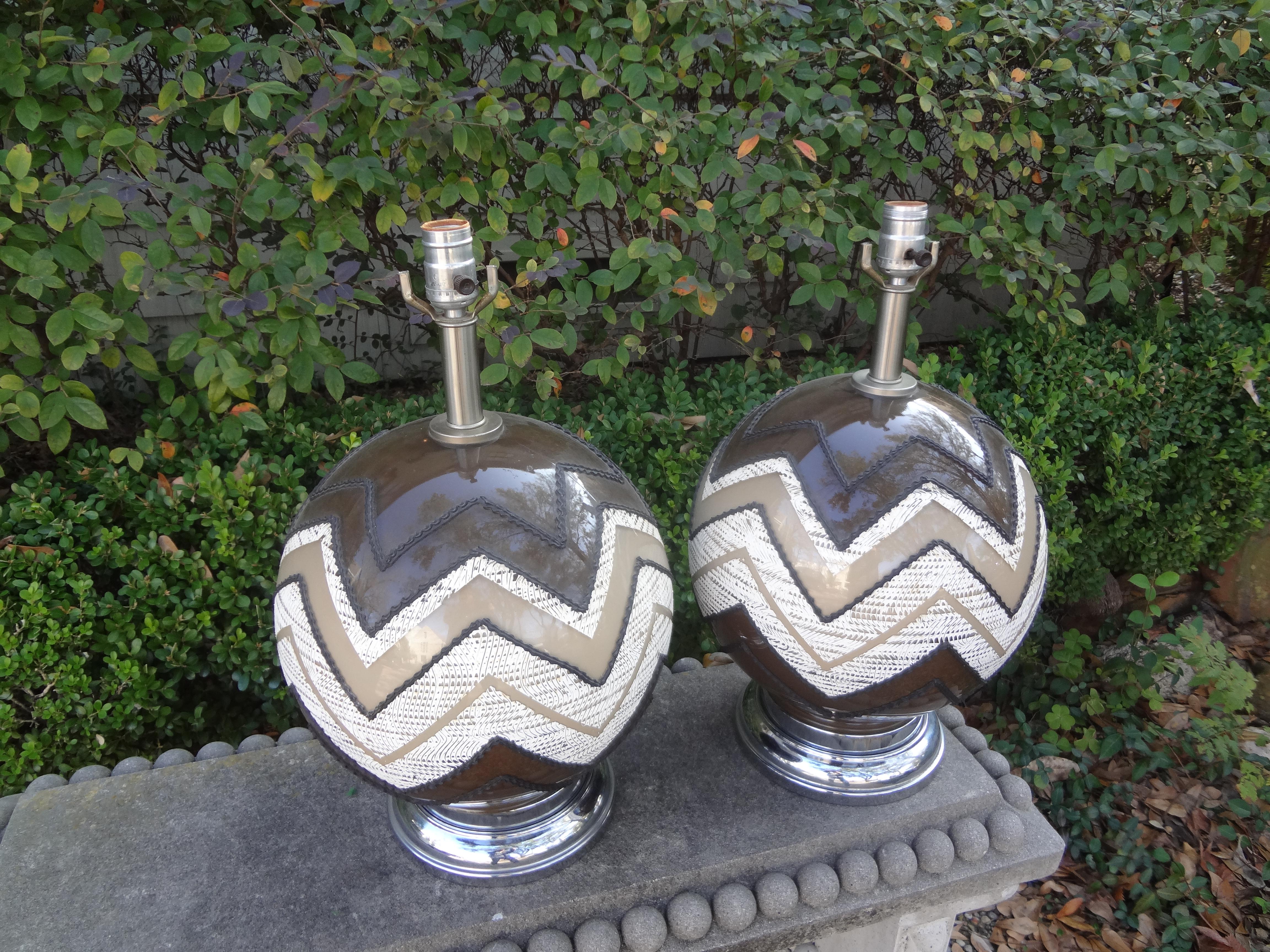 Glass Pair of Mid-Century Modern Lamps
