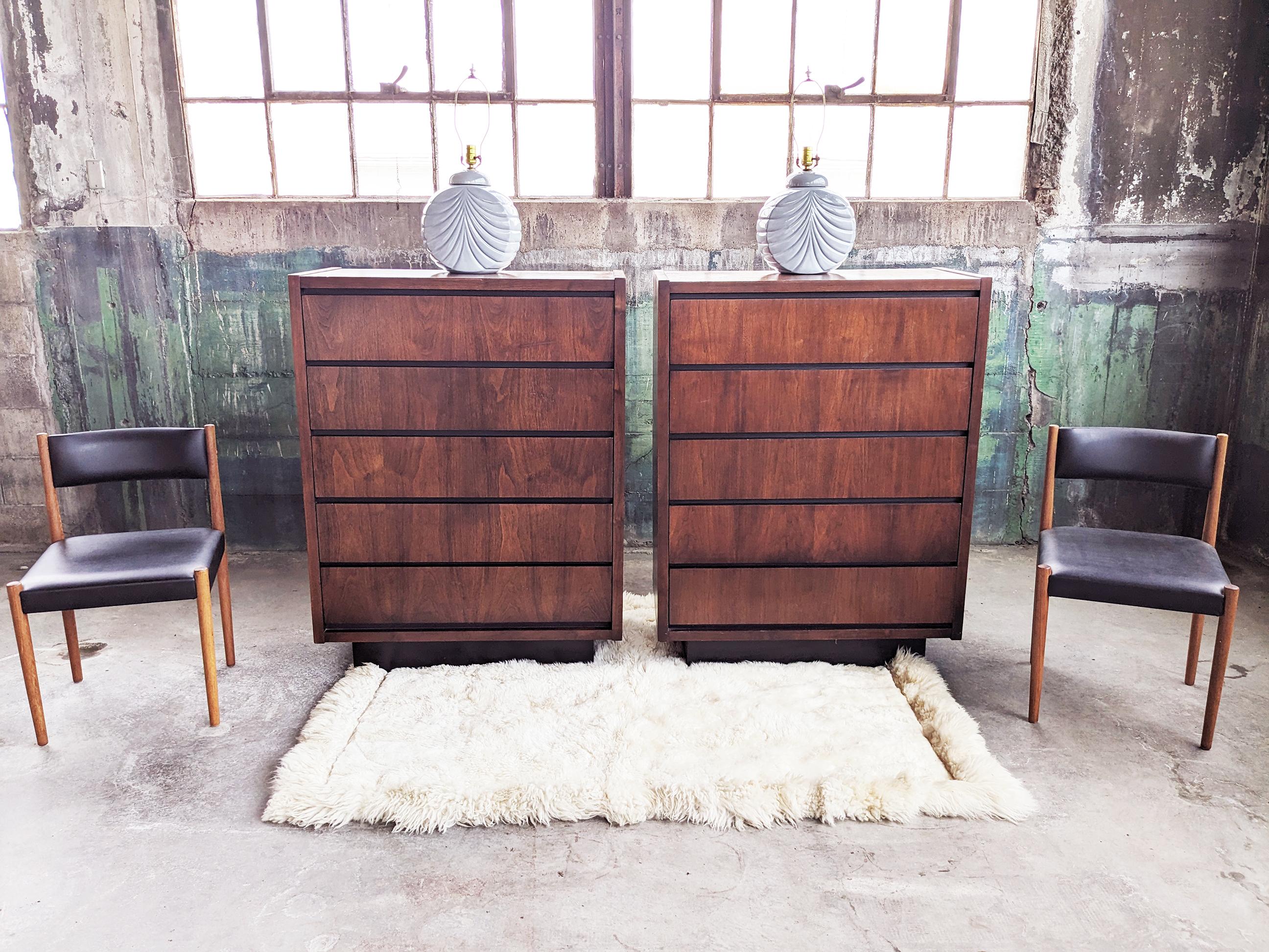 Incredible PAIR of two Mid Century, Brutalist, 1970s Dressers.  

Very nice looking and functional high quality Brutalist Lane dresser. The drawers catch on rollers, so they do not come out even when pulled hard. In very good condition