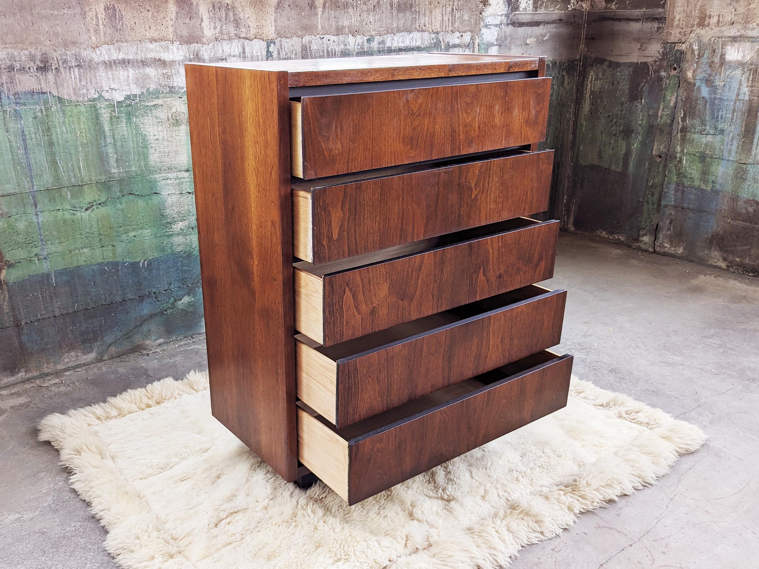 American Pair of Mid-Century Modern Lane Furniture Brutalist 70s Tallboy Dresser Storage For Sale