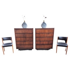 Pair of Mid-Century Modern Lane Furniture Brutalist 70s Tallboy Dresser Storage