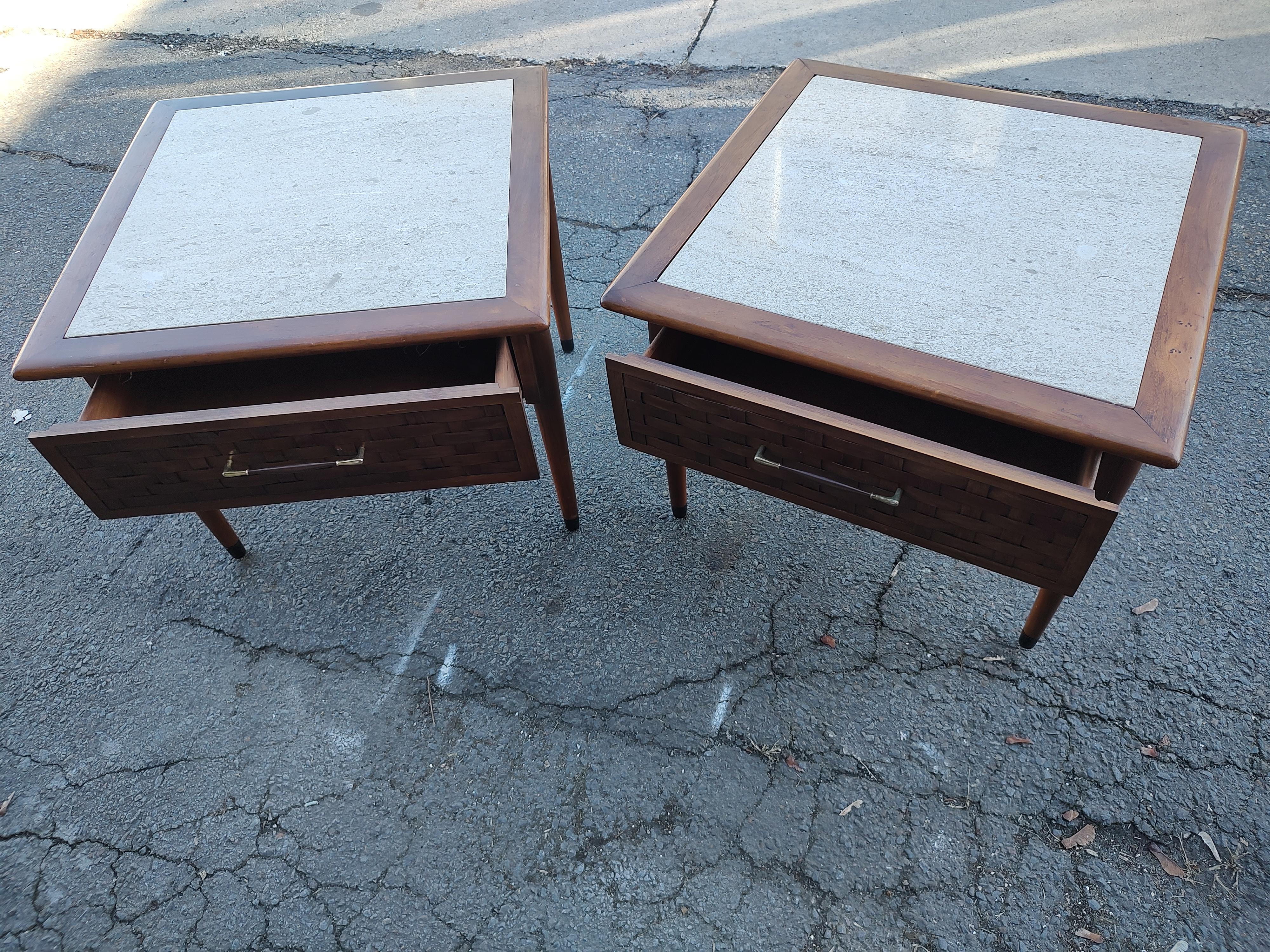 Pair of Mid Century Modern Lane Perception End Tables with Travertine Tops C1960 For Sale 5