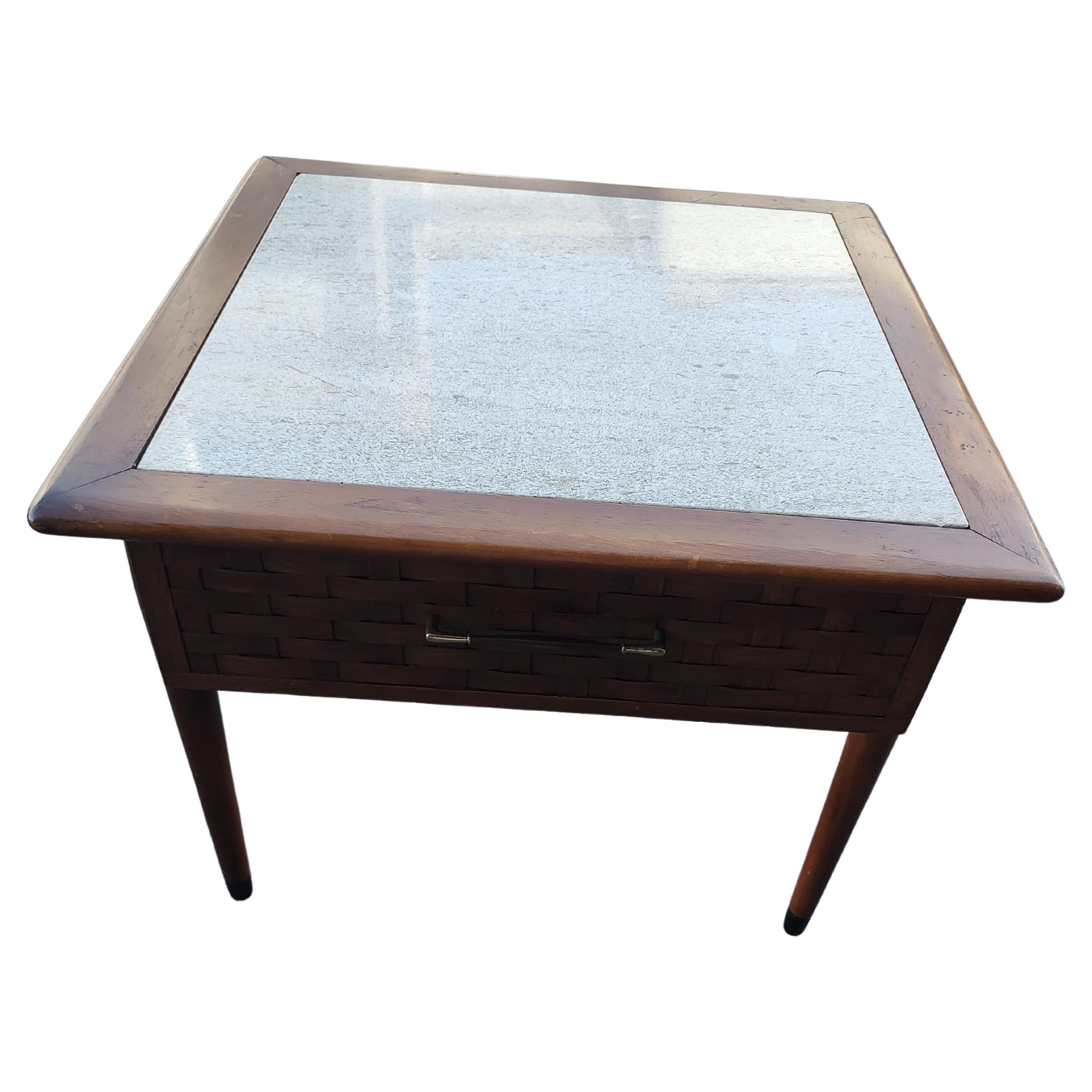 Mid-Century Modern Pair of Mid Century Modern Lane Perception End Tables with Travertine Tops C1960 For Sale