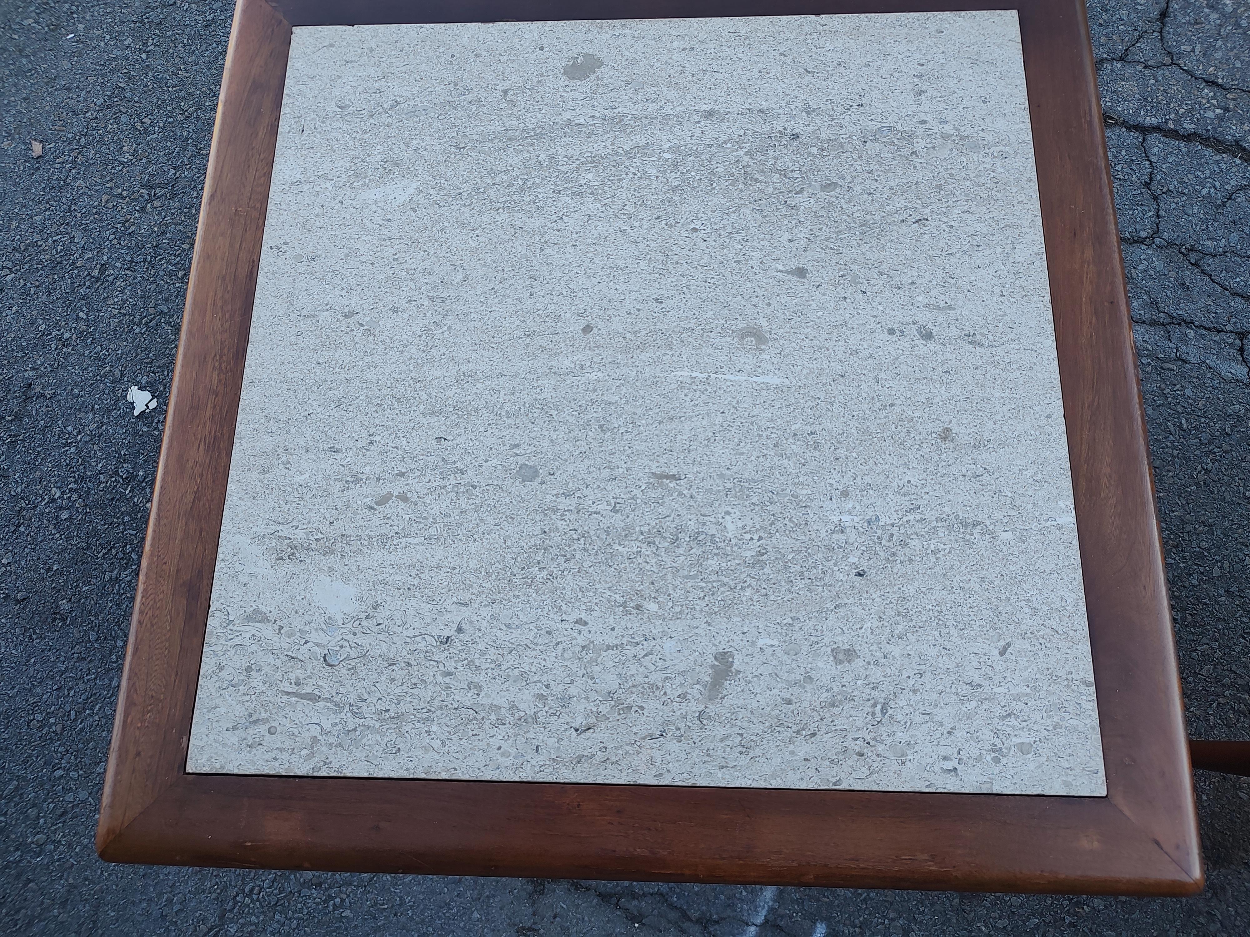 Pair of Mid Century Modern Lane Perception End Tables with Travertine Tops C1960 For Sale 2