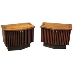 Vintage Pair of Mid-Century Modern Lane Rosewood and Walnut Nightstand Tables circa 1960