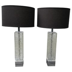 Pair of Mid-Century Modern Large Etched Clear Glass Table Lamps, 1960s
