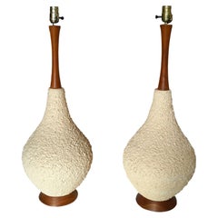 Pair of Mid-Century Modern Large Popcorn Teak Table Lamps