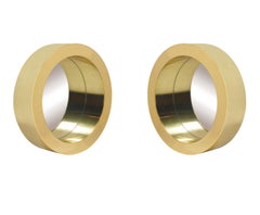 Pair of Mid-Century Modern Large Round Porthole Wall Mirror in Brass by C Jere