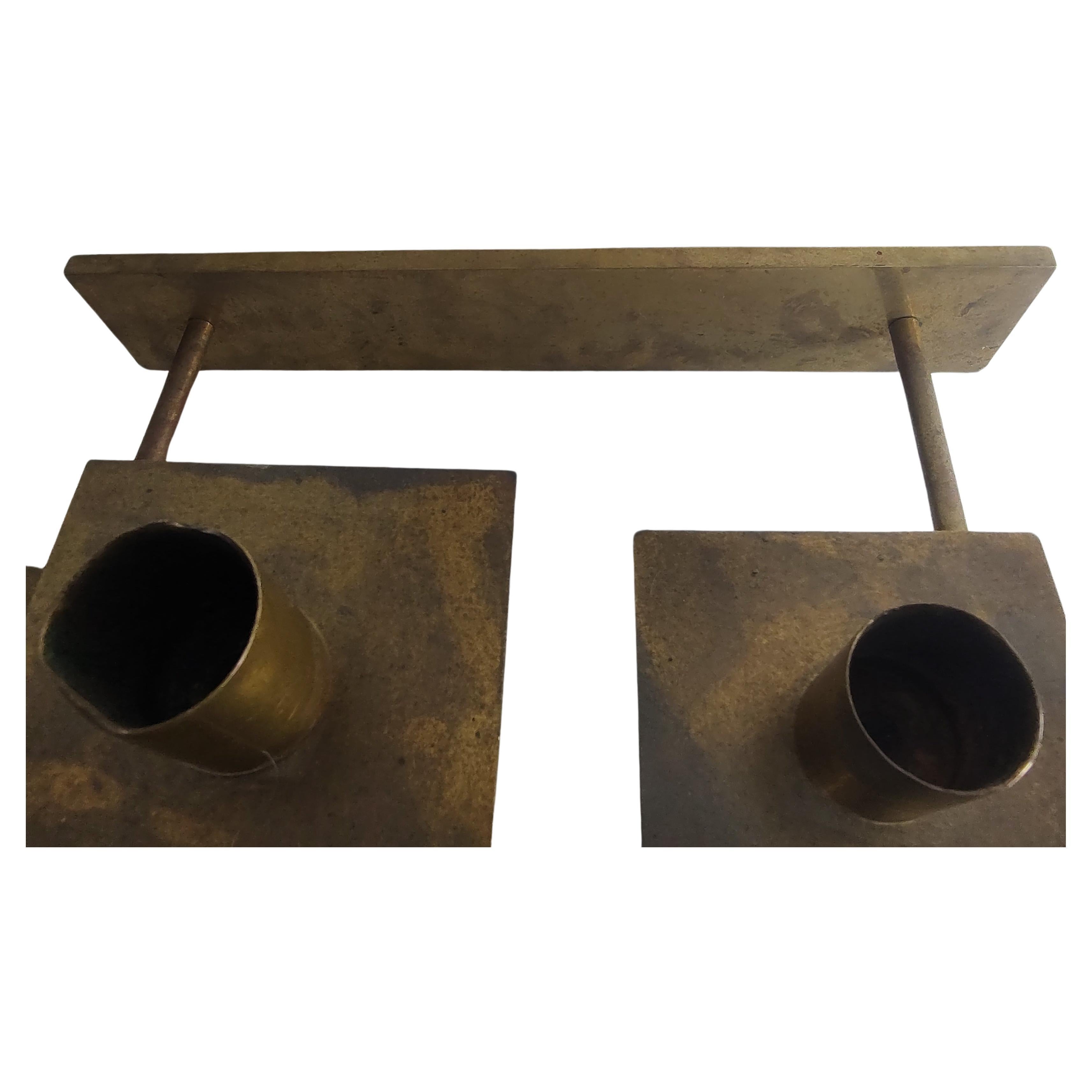 American Pair of Mid Century Modern Large Sculptural Brass & Aluminum Candle Sconces  For Sale