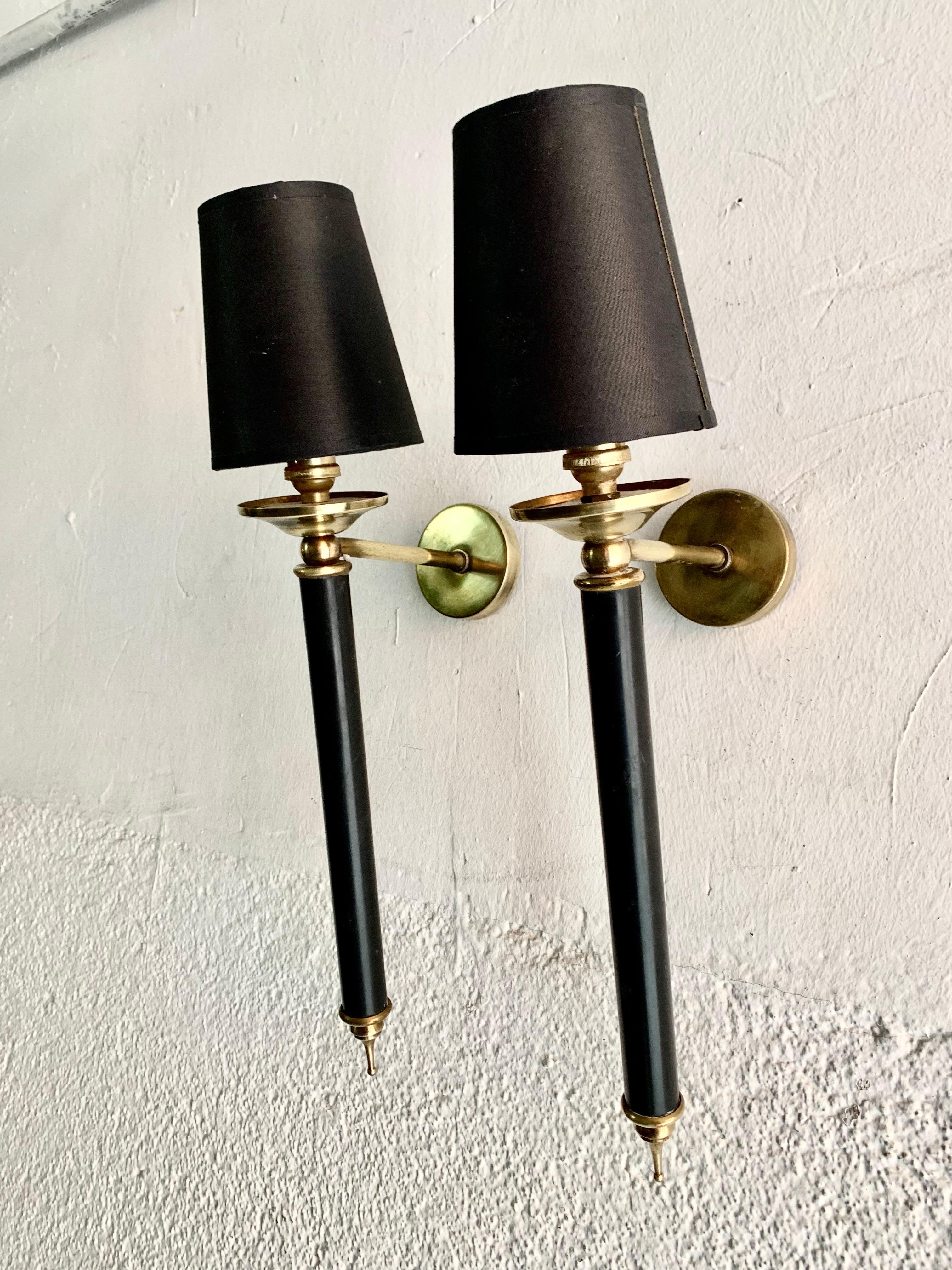 French Pair of Mid-Century Modern Large Torcheres Wall Sconces Maison Lunel Style For Sale
