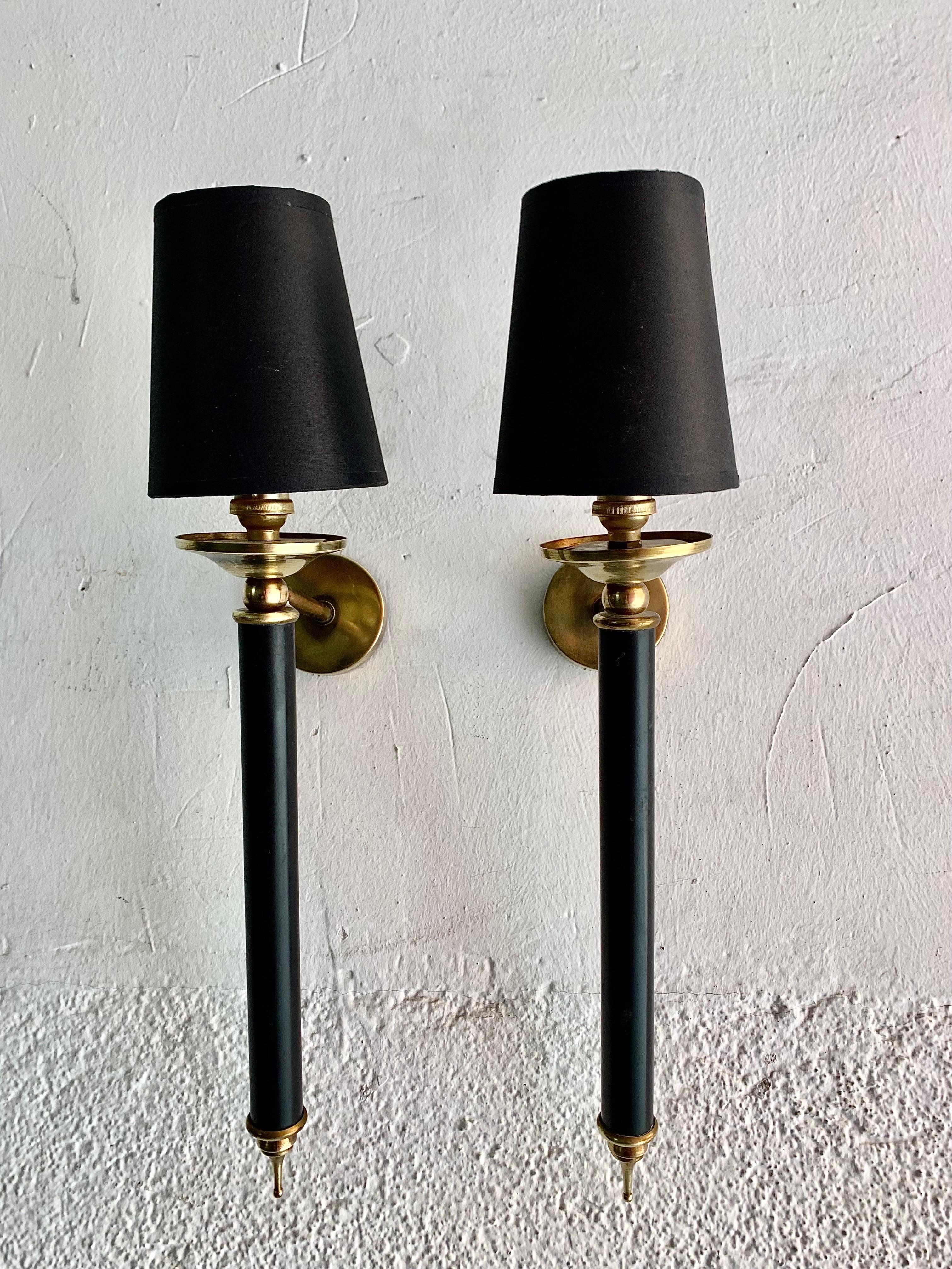 Lacquered Pair of Mid-Century Modern Large Torcheres Wall Sconces Maison Lunel Style For Sale