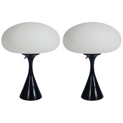 Pair of Mid-Century Modern Laurel Mushroom Table Lamps in Black / White