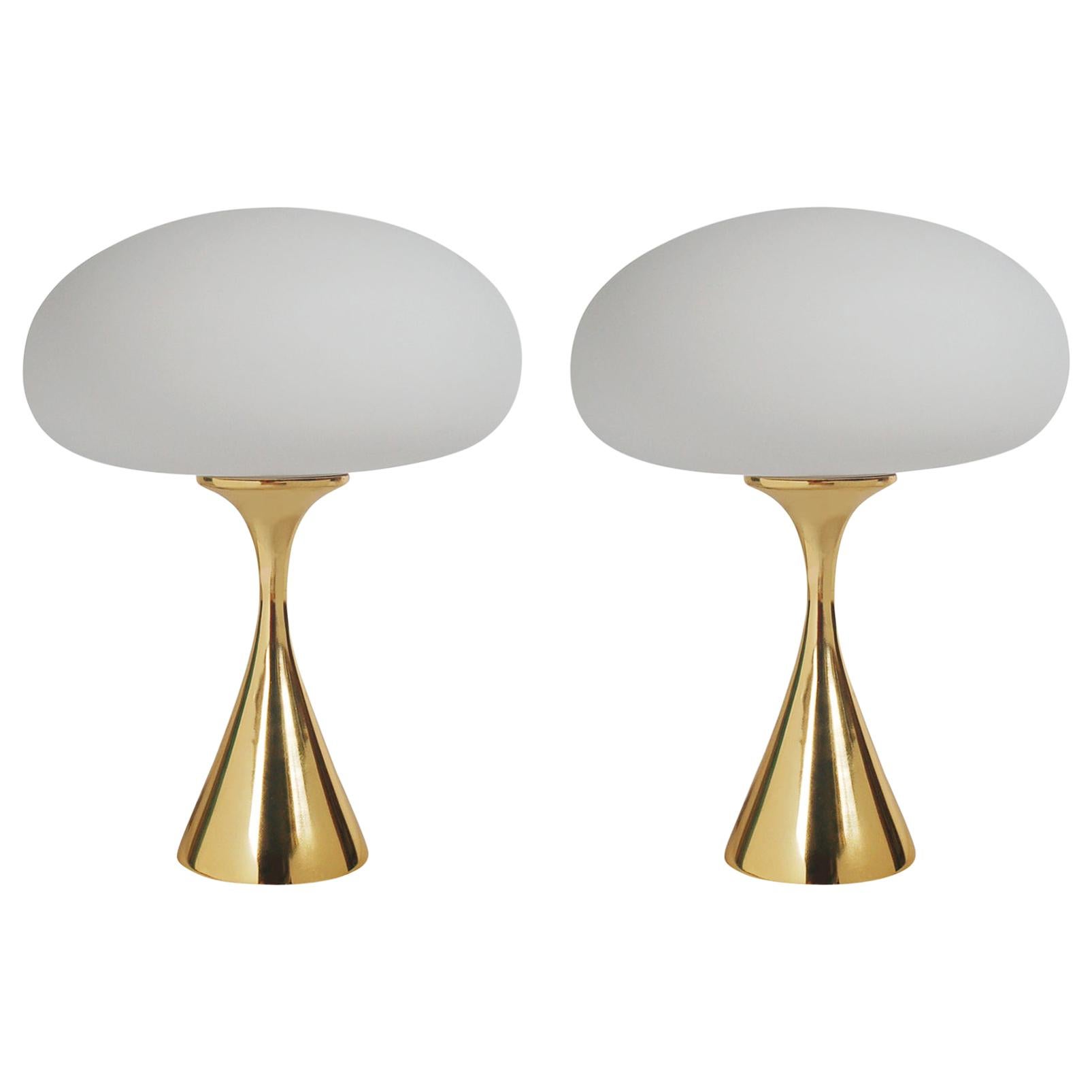Pair of Mid-Century Modern Laurel Mushroom Table Lamps in Brass by Bill Curry