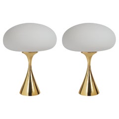 Pair of Mid-Century Modern Laurel Mushroom Table Lamps in Brass by Bill Curry