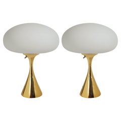 Pair of Mid-Century Modern Laurel Mushroom Table Lamps in Brass by Bill Curry