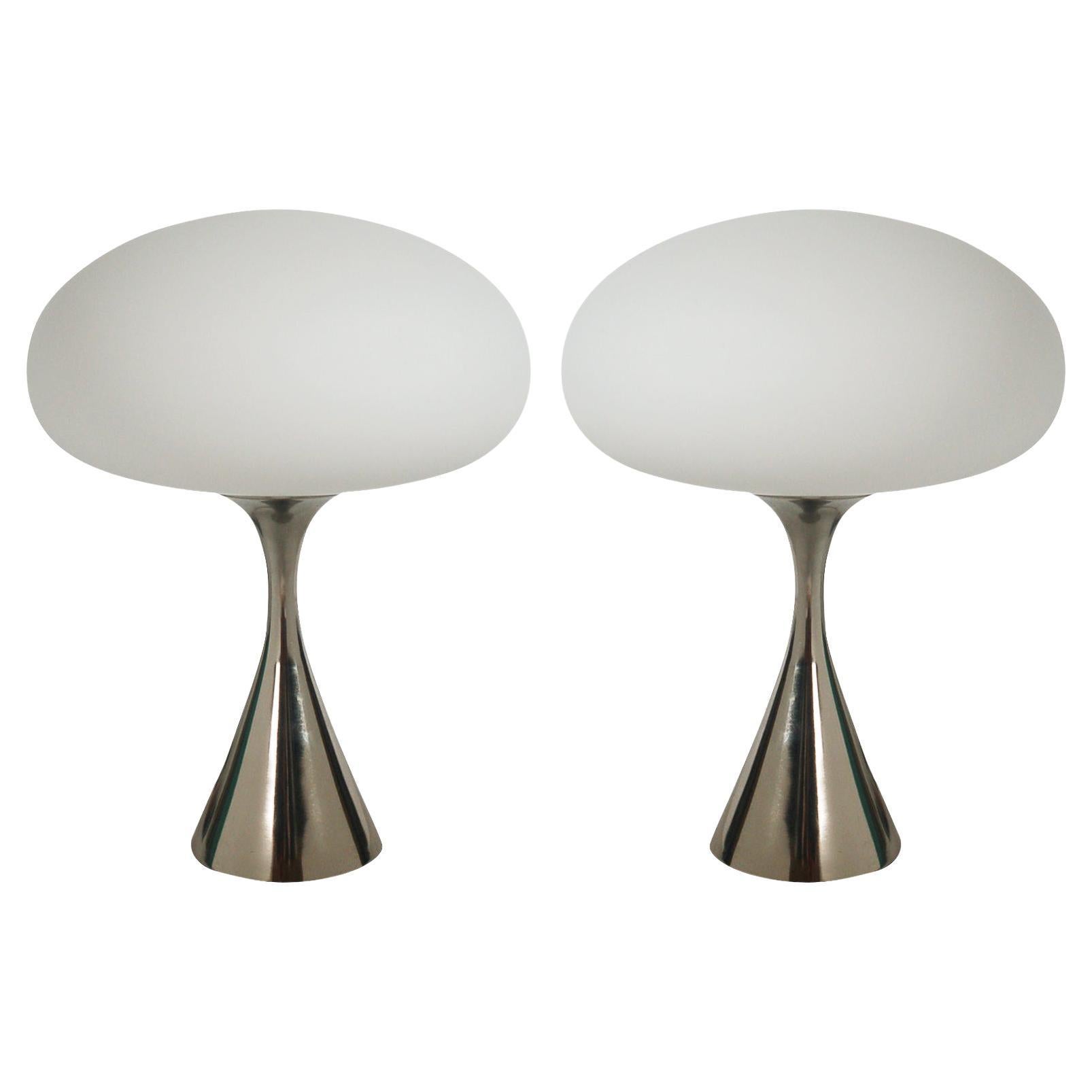 Pair of Mid-Century Modern Laurel Mushroom Table Lamps in Chrome / Silver
