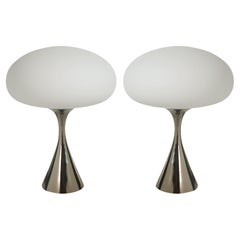 Pair of Mid-Century Modern Laurel Mushroom Table Lamps in Chrome / Silver