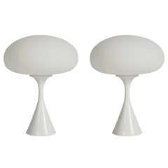 Pair of Mid-Century Modern Laurel Mushroom Table Lamps in White