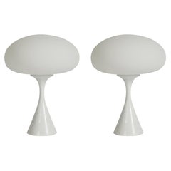 Pair of Mid-Century Modern Laurel Mushroom Table Lamps in White