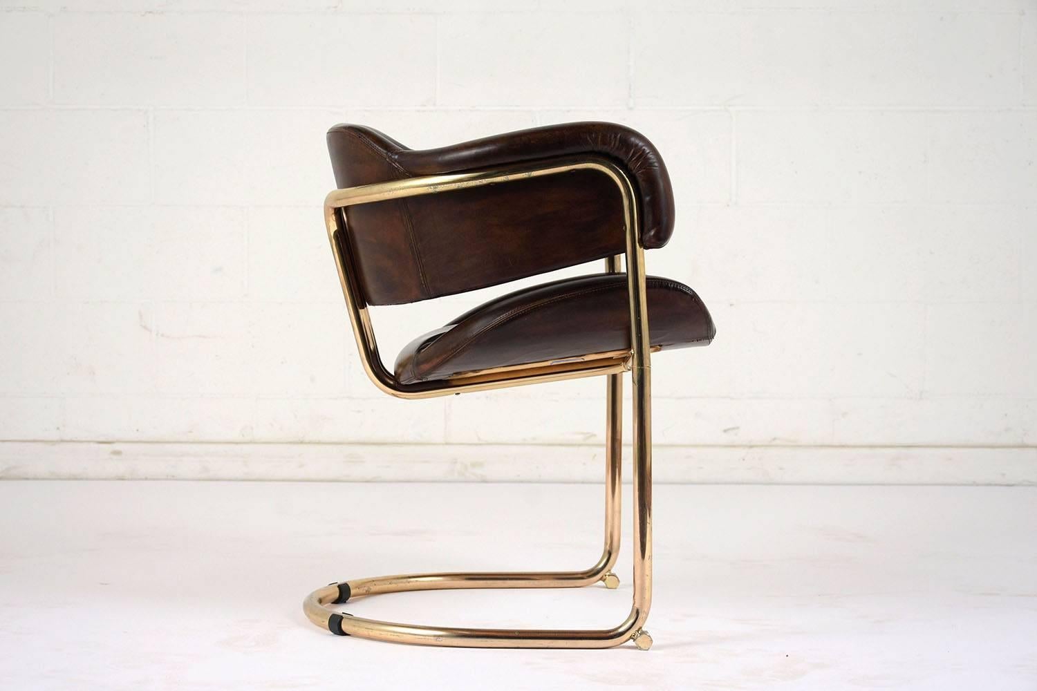 Pair of Mid-Century Modern Leather and Chrome Armchairs 1