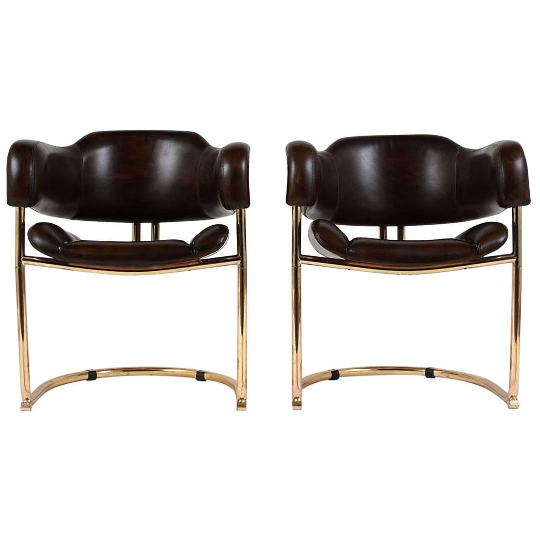 Pair of Mid-Century Modern Leather and Chrome Armchairs