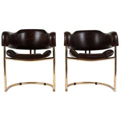 Pair of Mid-Century Modern Leather and Chrome Armchairs