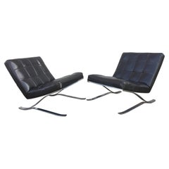 Pair of Mid-Century Modern Leather and Chrome Easychairs 1970
s