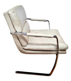 Pair of Mid-century Modern Leather and Flat-bar Chrome Lounge Chairs