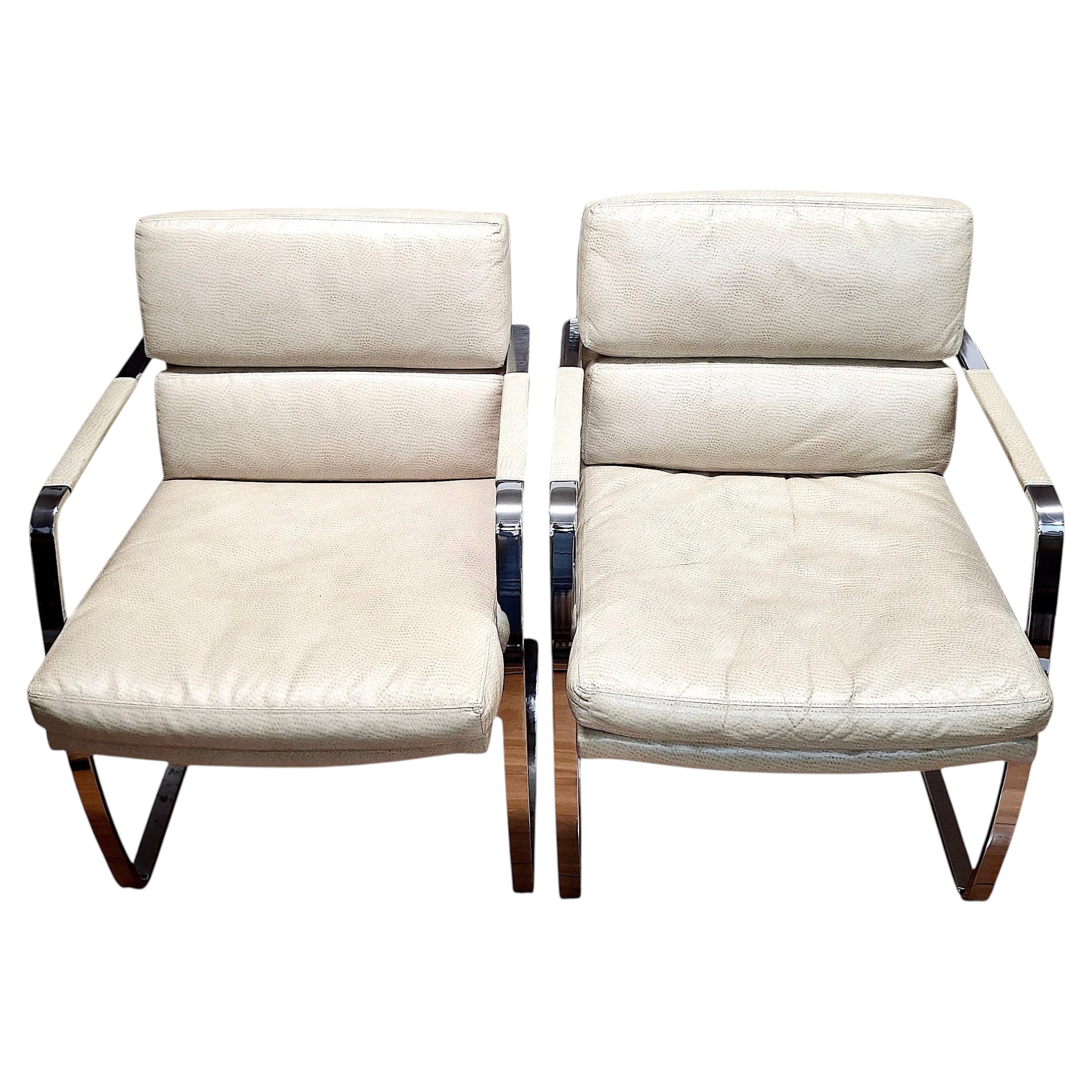 Pair of Mid-century Modern Milo Baughman-style Leather and Chrome Lounge Chairs