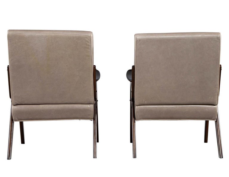 Pair of MidCentury Modern Leather Arm Chairs For Sale at 1stDibs