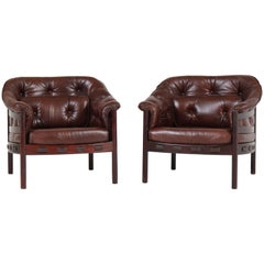Pair of Mid-Century Modern Leather Lounge Chairs by Arne Norell for Coja, 1960s