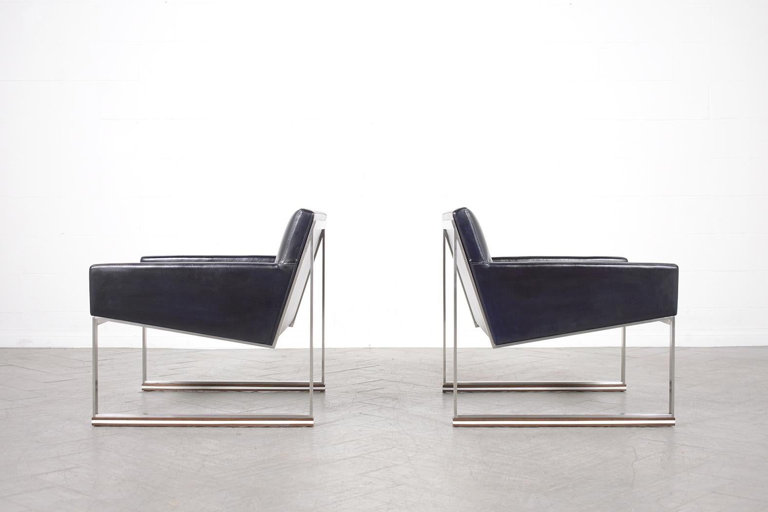 American Pair of Mid-Century Modern Leather Lounge Chairs 