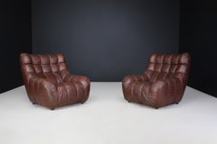 Pair of Mid-Century Modern Leather Lounge Chairs, France, 1970s