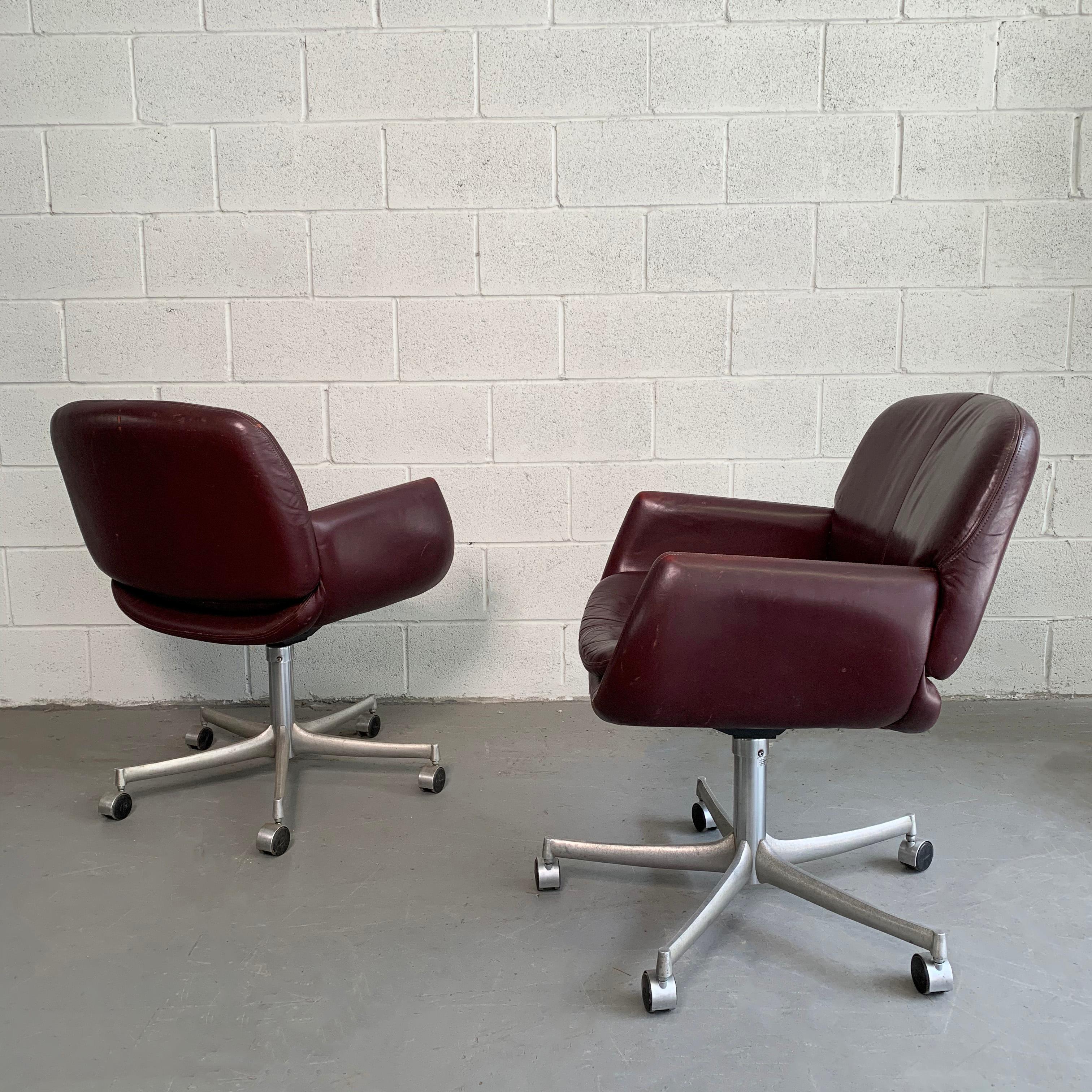 American Pair of Mid-Century Modern Leather Office Swivel Armchairs