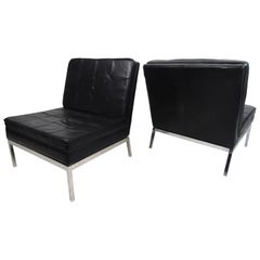 Paire de fauteuils de salon en cuir de Knoll:: de style moderne du milieu du siècle