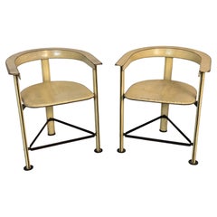 Pair of Mid-Century Modern Leather Tripod Armchair Stools