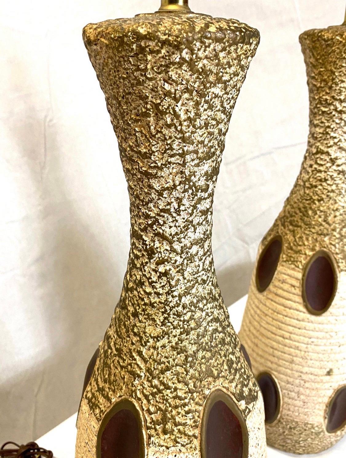 American Pair of Mid-Century Modern Leviton Ceramic Art Pottery Table Lamps