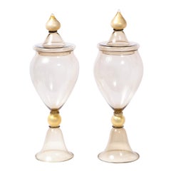 Retro Pair of Mid Century Modern Urn Murano Glass Apothecaries/ Vases Signed Venini