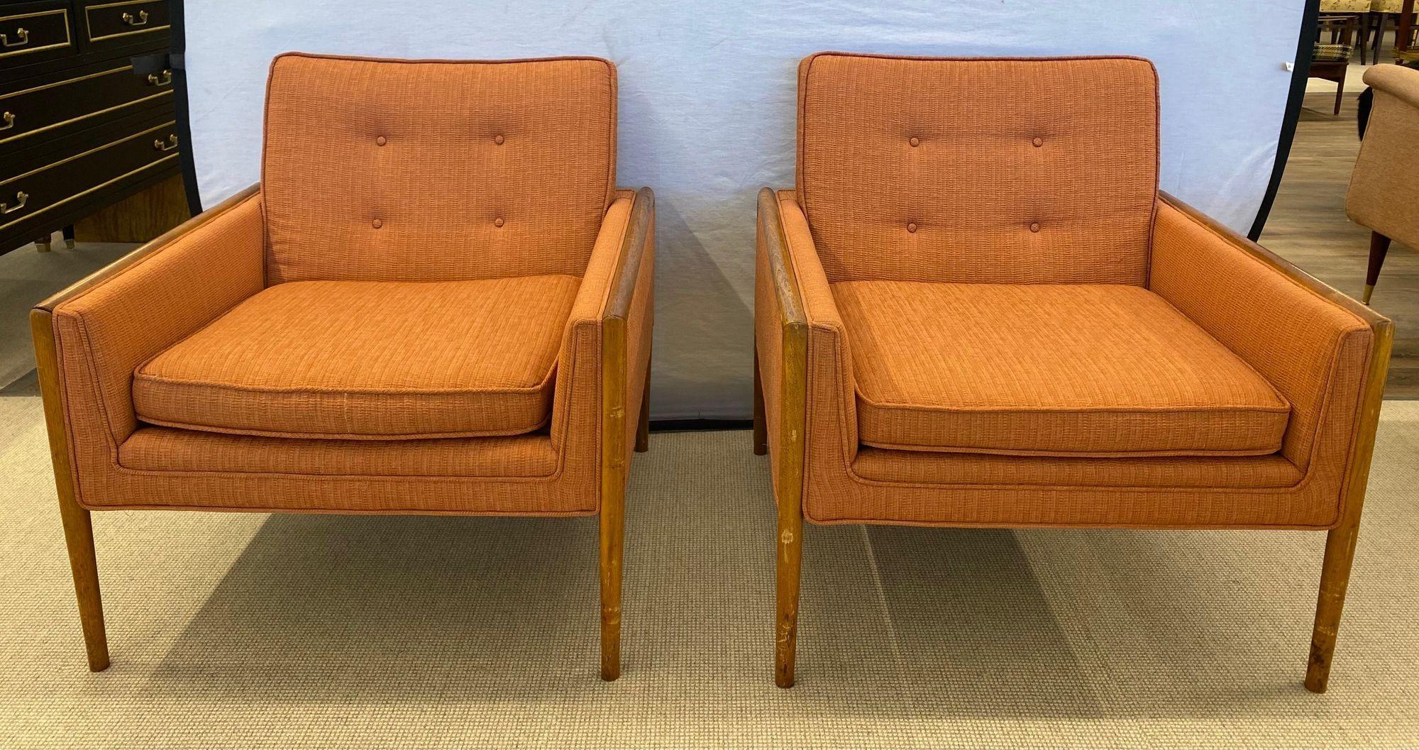 Pair of Mid-Century Modern Lounge Chairs, American, Walnut, 1960s For Sale 9