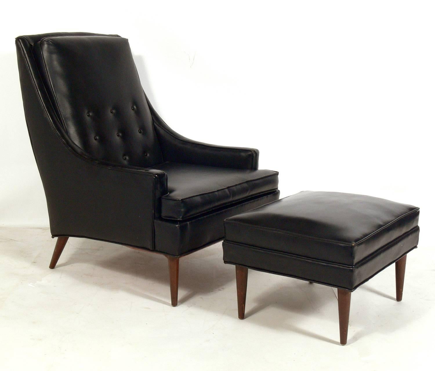 Mid-20th Century Pair of Mid-Century Modern Lounge Chairs and Ottoman Attributed to Milo Baughman