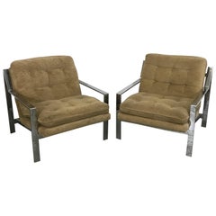 Pair of Mid-Century Modern Lounge Chairs by Cy Mann Flat Z Bar Chrome Cube