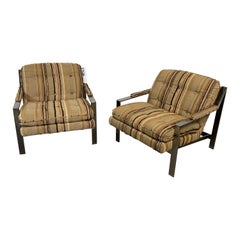 Pair of Mid-Century Modern Lounge Chairs by Cy Mann Flat Z Bar Chrome Cube