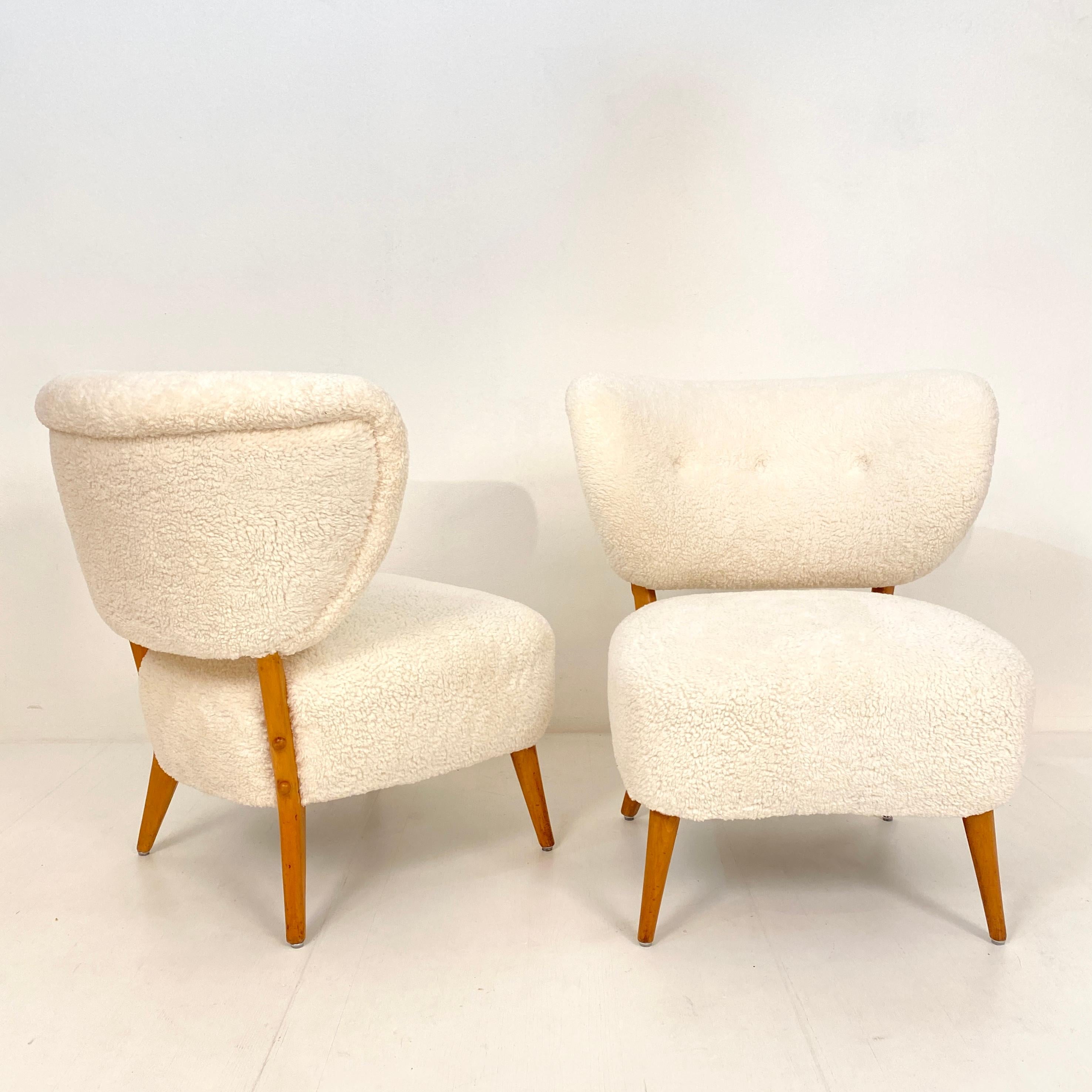 Pair of Boucle Mid-Century Lounge Chairs by Otto Schultz in Teddy Fur, 1950s 5
